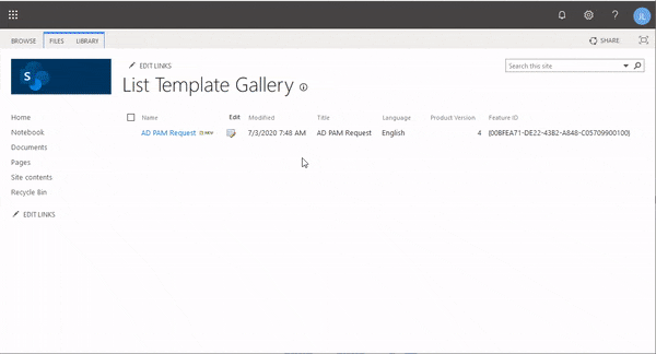 SharePoint Online New List from Template