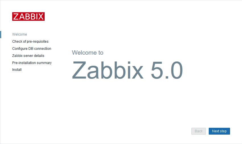 Zabbix web front end welcome page