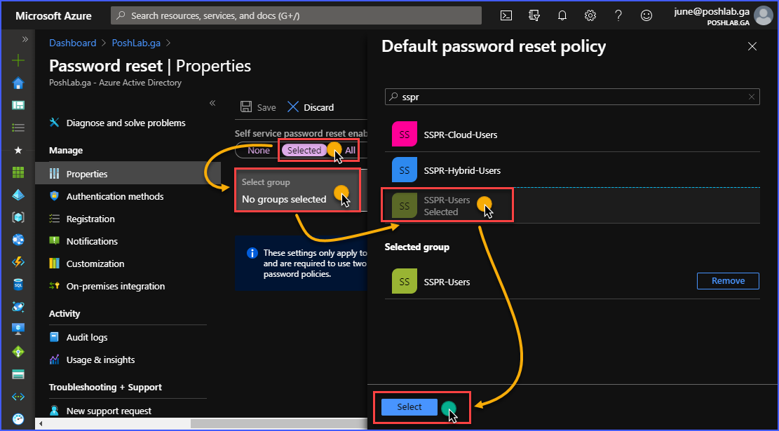 enable self password reset office 365