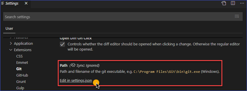 Git extension settings