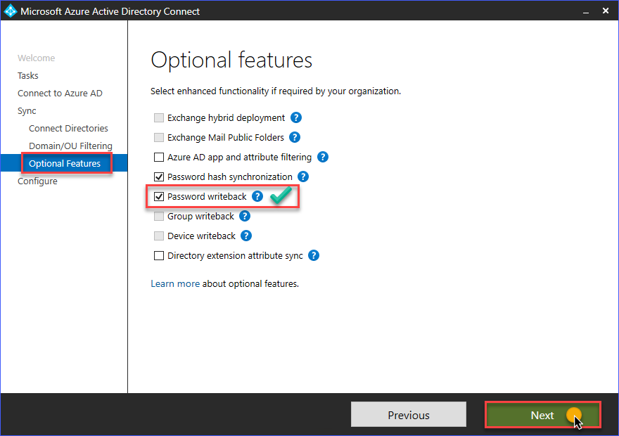 Enable Password writeback