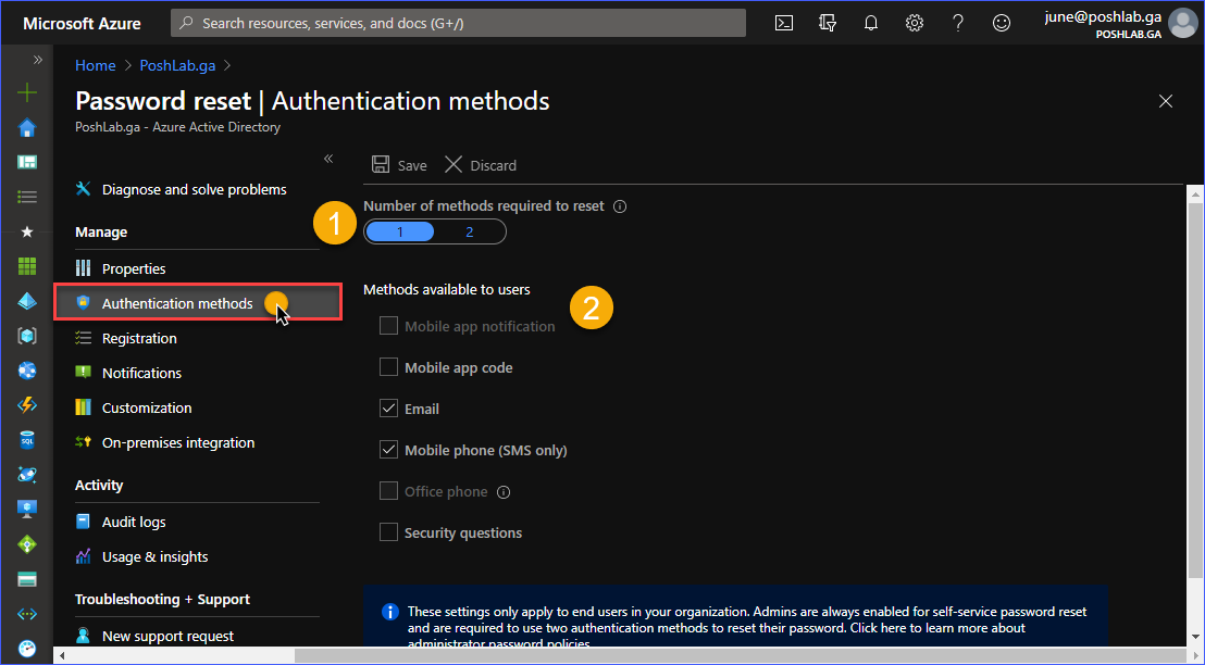 SSPR Authentication Methods