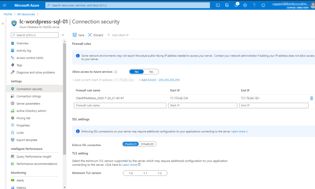 Allowing the client IP address through the MySQL firewall