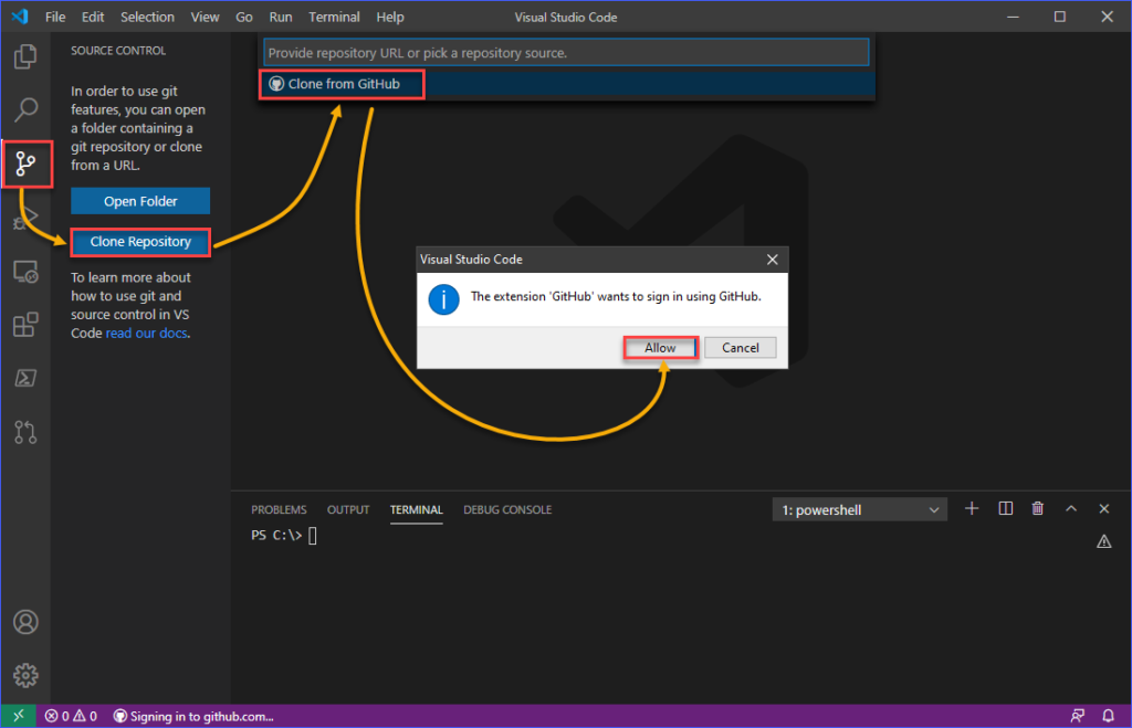 connect github to visual studio