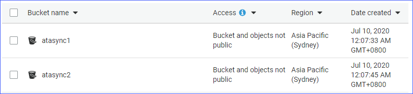 List of available S3 bucket names in the Amazon S3 console