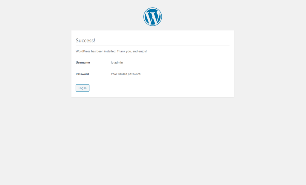 The success screen of the WordPress installer