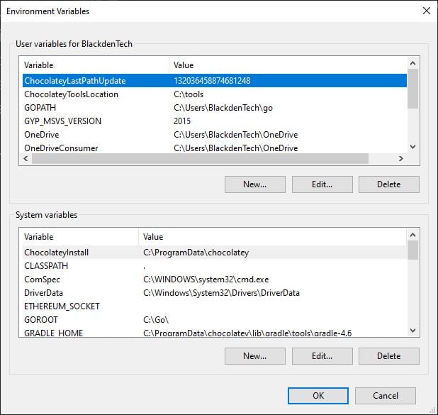 Windows environment variables