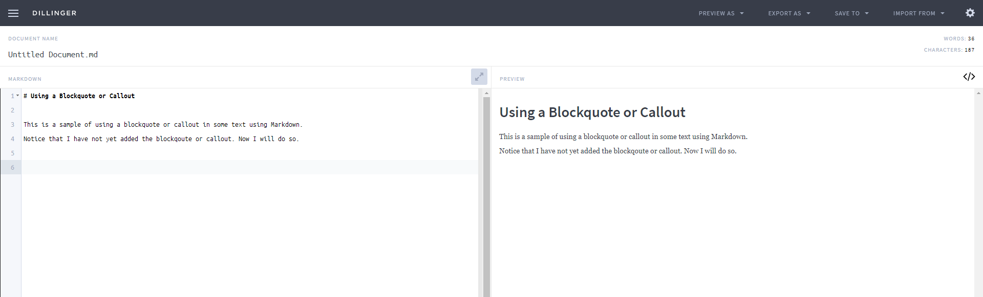 Demonstration of a blockquote used in a block of text