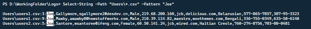 Dimostrando un semplice pattern match Select-String.