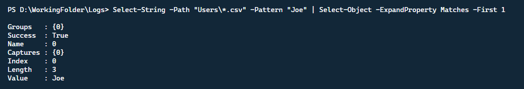 Enumerating the Matches property and available data.