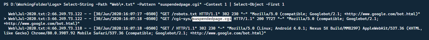 Searching for a line in an Apache log.