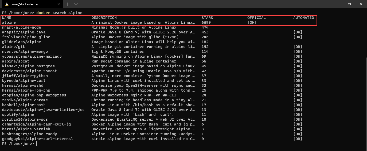 Docker Commands: docker search