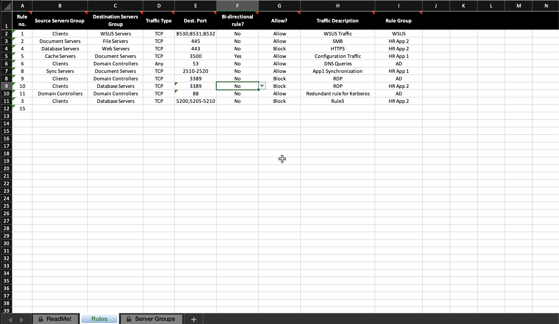 Excel Cells with Data Validation