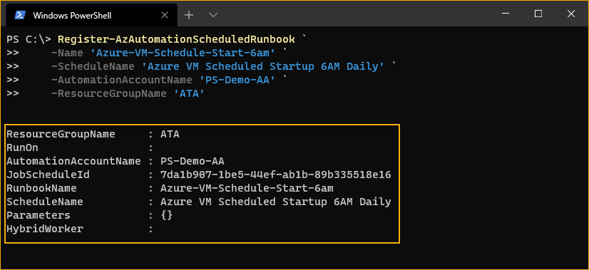 Link the runbook to a schedule using Azure PowerShell