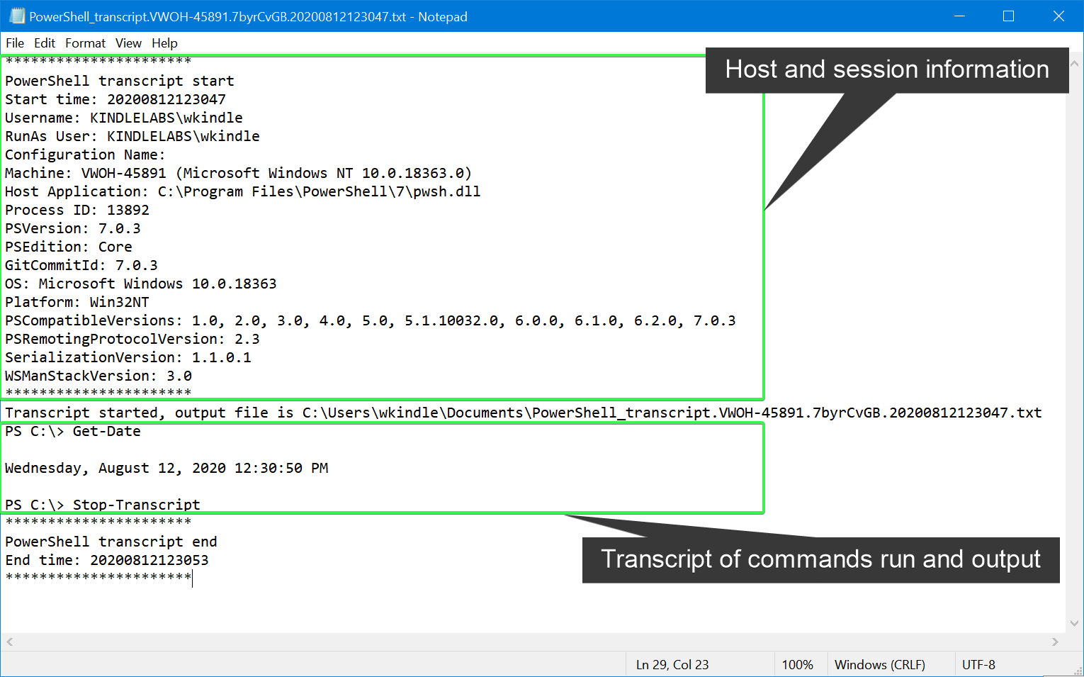 Example PowerShell transcript