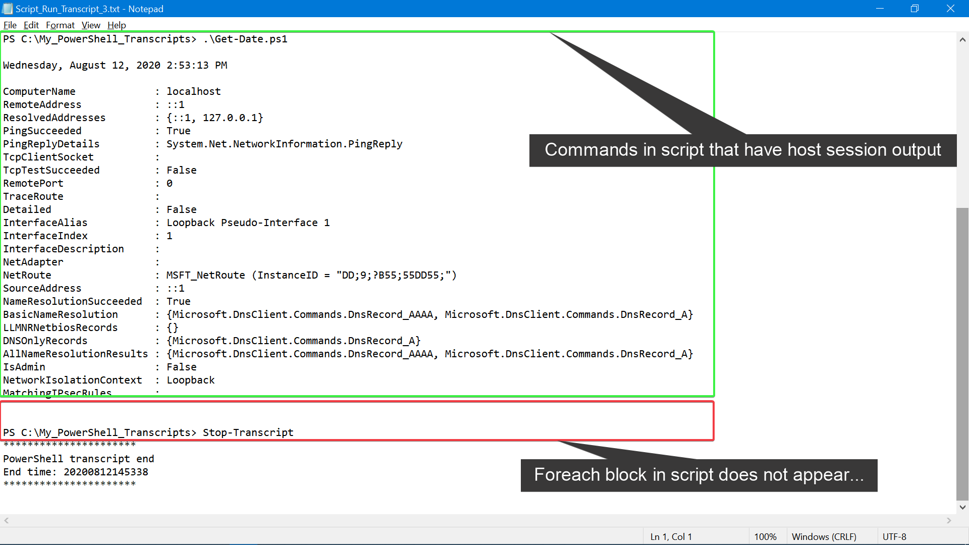 Example PowerShell transcript