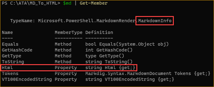 Properties of the Markdowninfo object