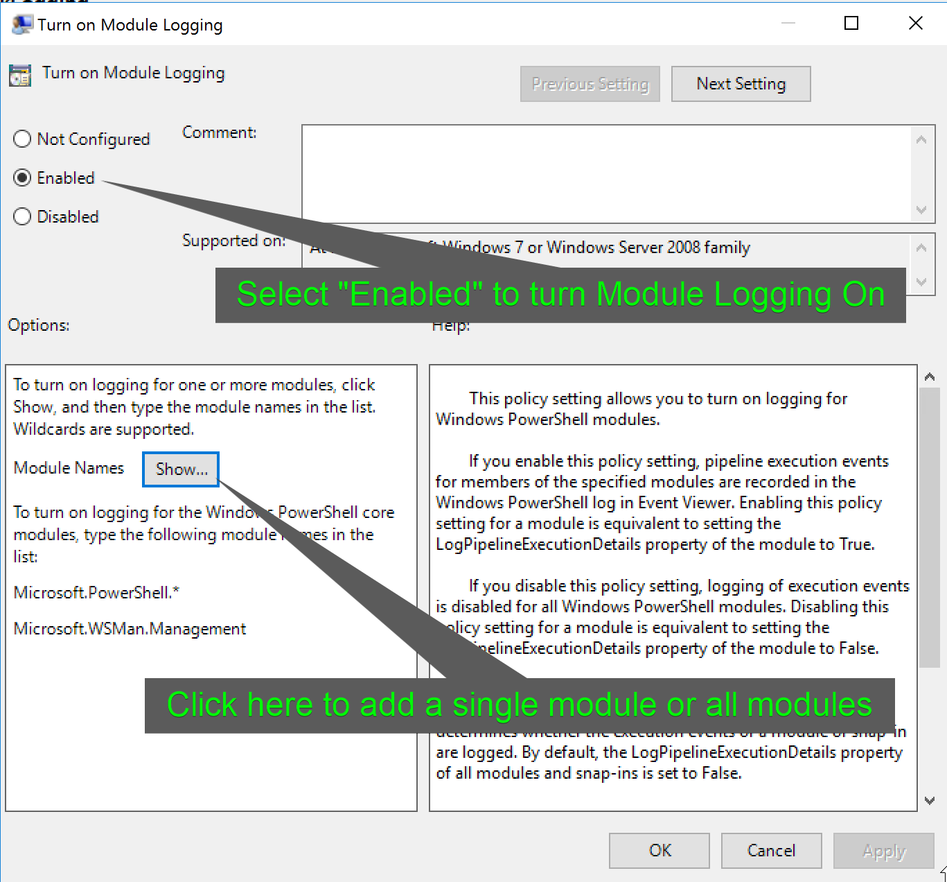 Module Logging GPO Settings