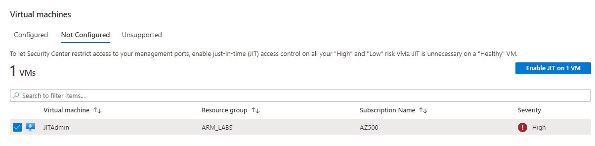 Enabling JIT on an Azure VM