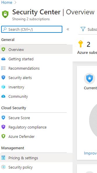 Azure Defender Pricing & Settings