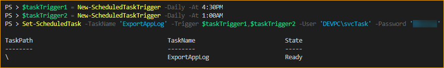 Updating the scheduled task with multiple triggers