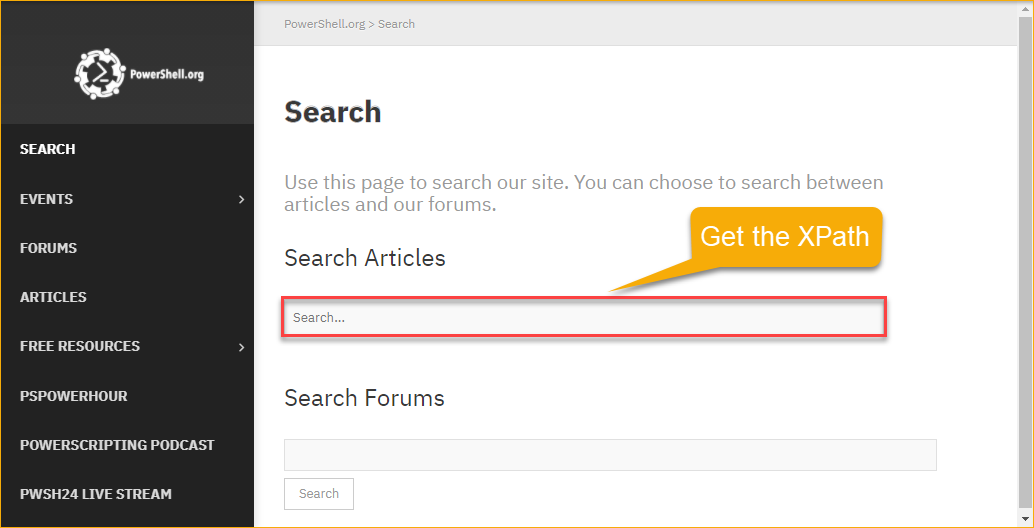Get the XPath of the Search box