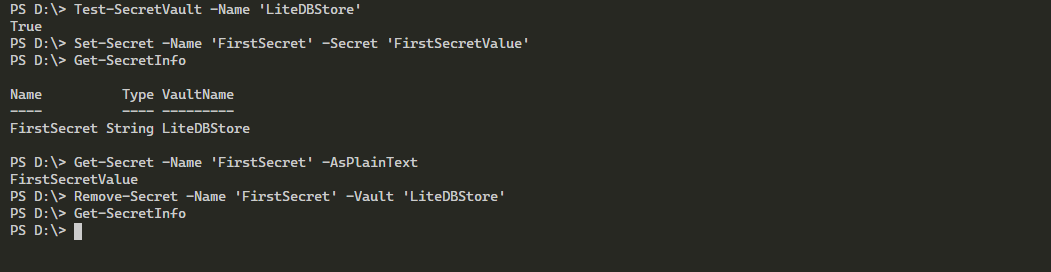 Performing a simple test of each SecretManagement function