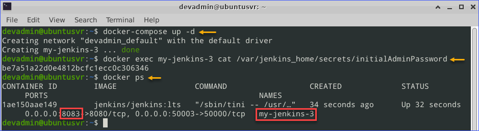 Starting the my-jenkins-3 Docker container using Docker Compose
