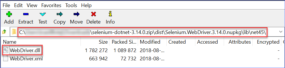 Drill down the Selenium zip file to find the WebDriver.dll file.