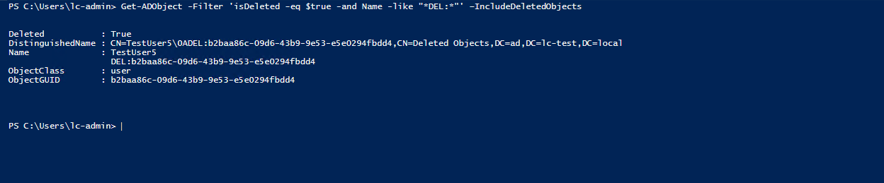 Querying for deleted objects via PowerShell.