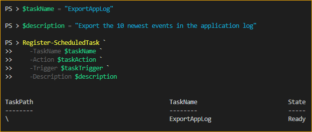 Registering the new scheduled task