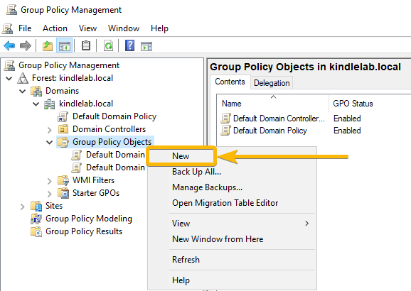 Group Policy Management Console - Creating a new GPO