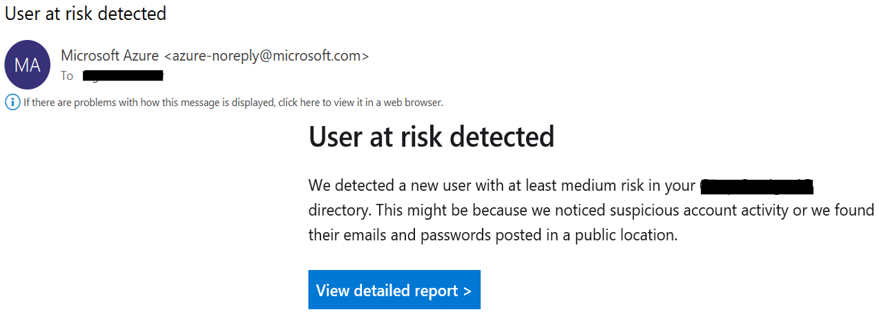 User at risk notification email