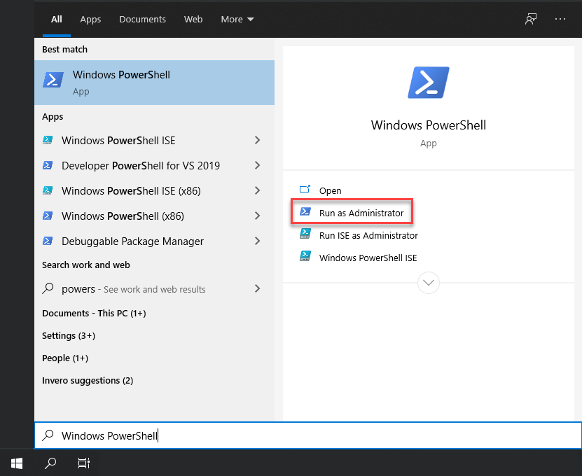 Search PowerShell in Start Menu