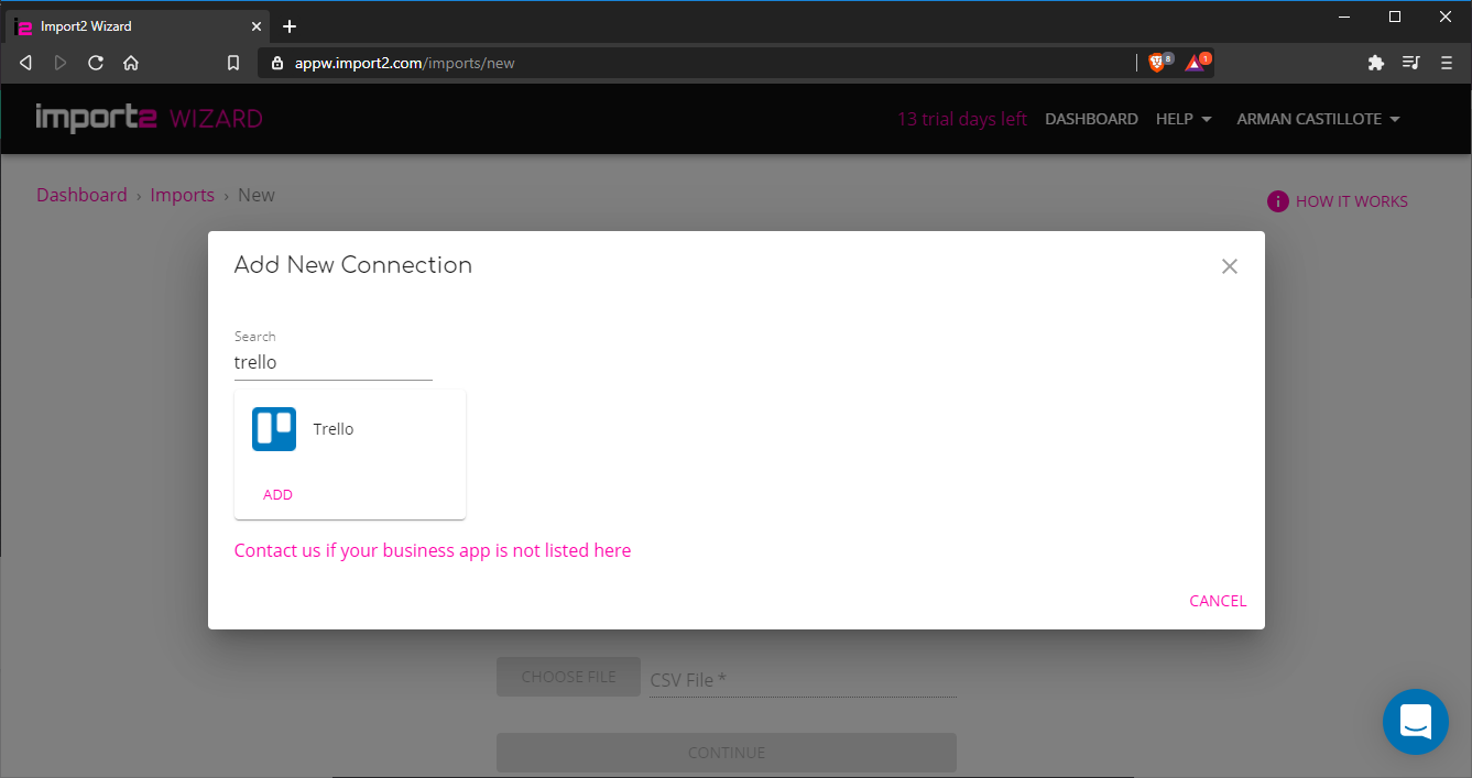 Add Import2 Wizard Connection to Trello