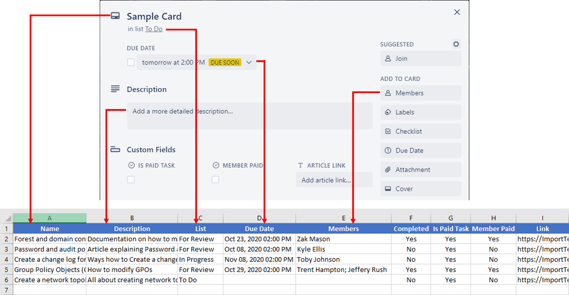 Standard Fields Correlating to Columns in the CSV File