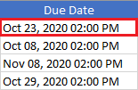 CSV Due Date Format