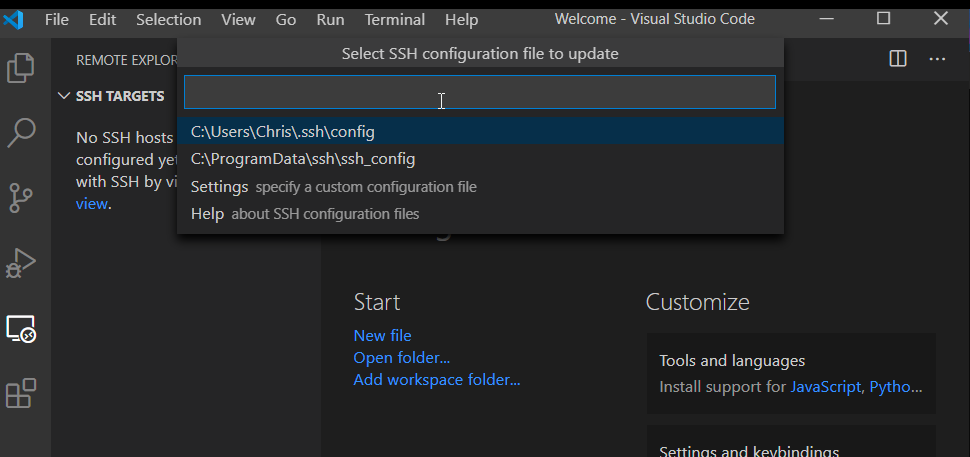 Choosing your SSH configuration file