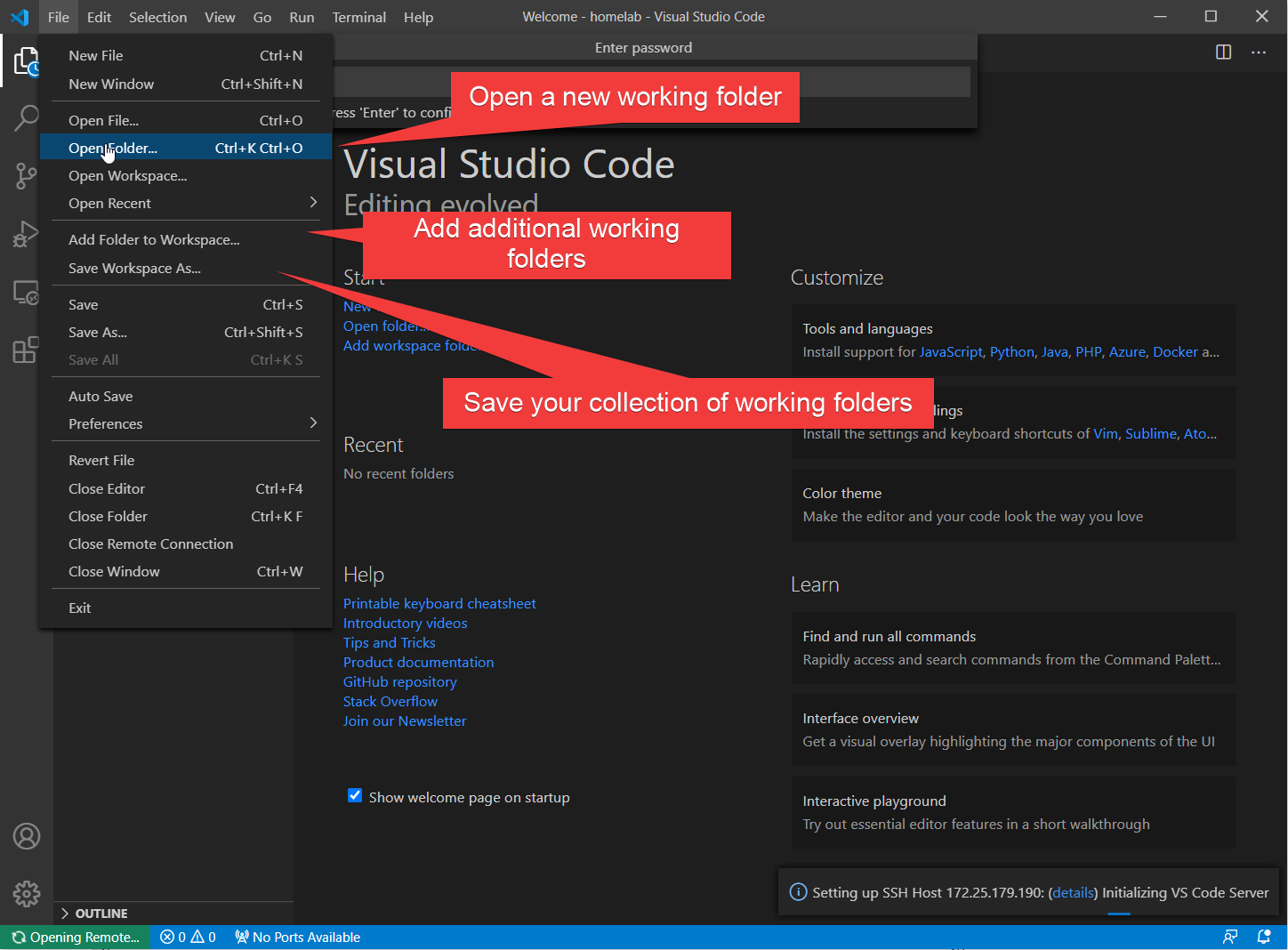 The different workspace options available