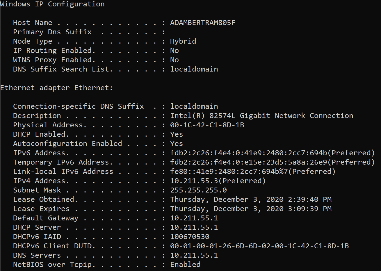 Viewing all IP and DNS configuration