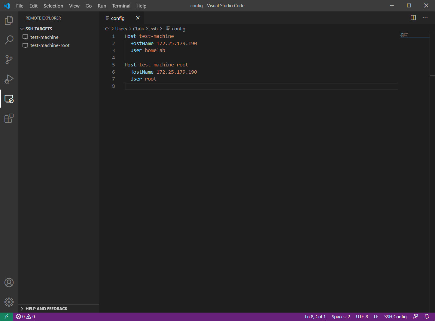 visual studio code ssh specify user