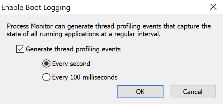 Enabling thread profiling events on boot