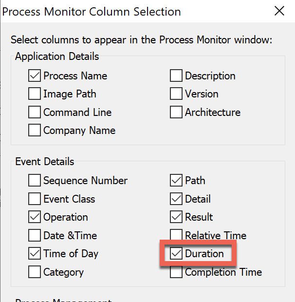 Process Monitor Column