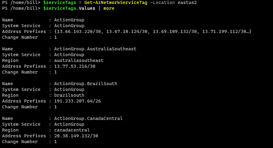Azure Service Tags using Get-AzNetworkServiceTag cmdlet