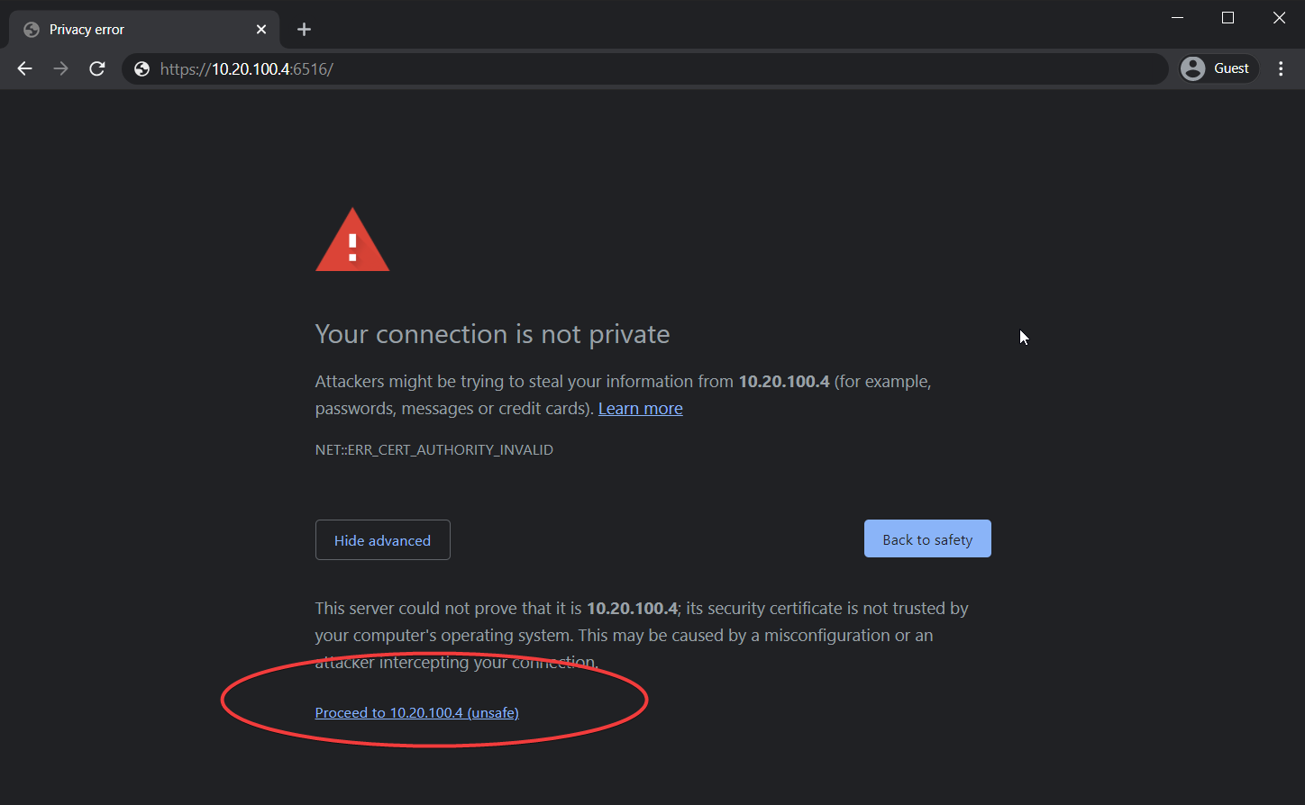 The Chrome SSL warning for a bad SSL certificate