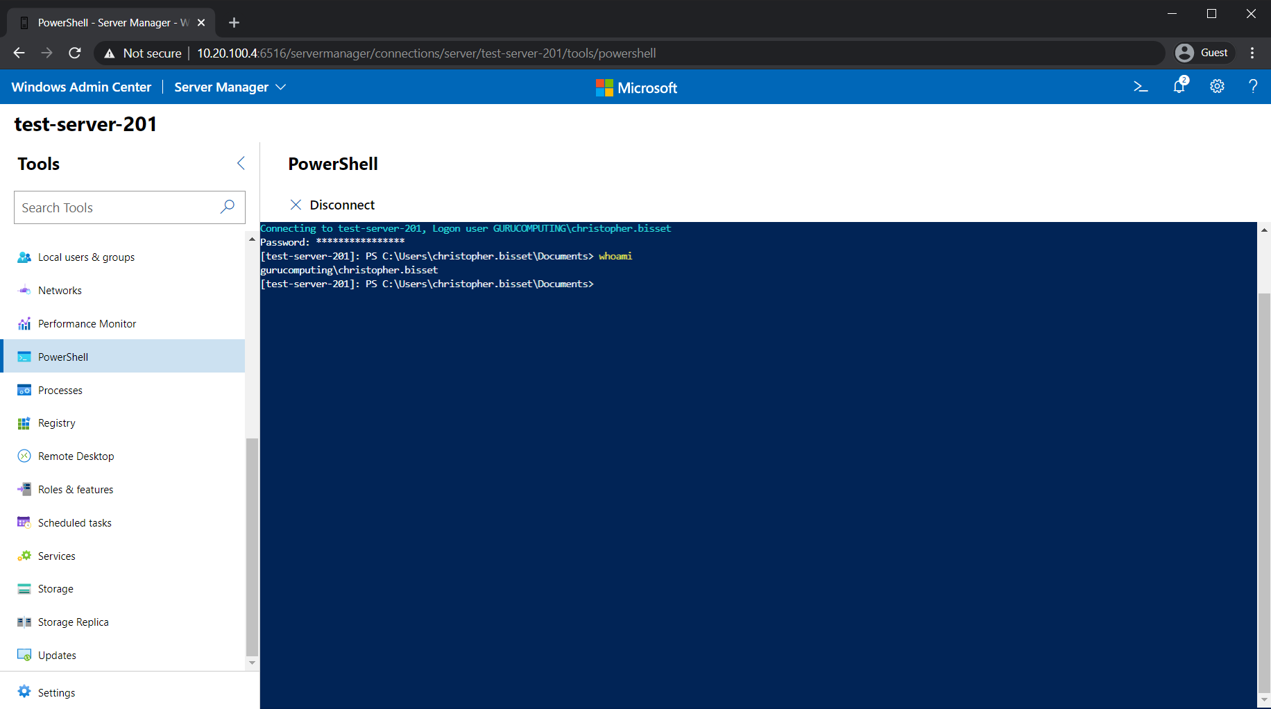 The PowerShell console within the browser