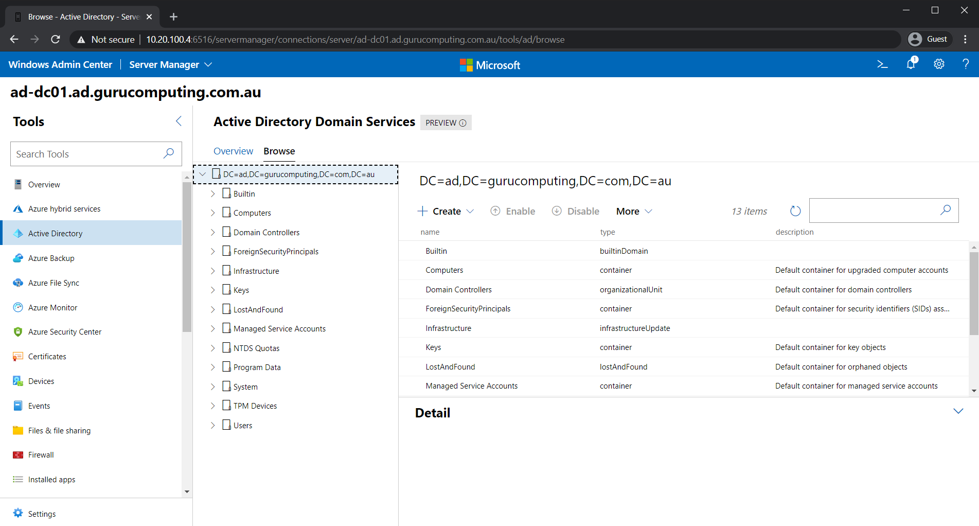 Browsing OUs in the Active Directory Extension