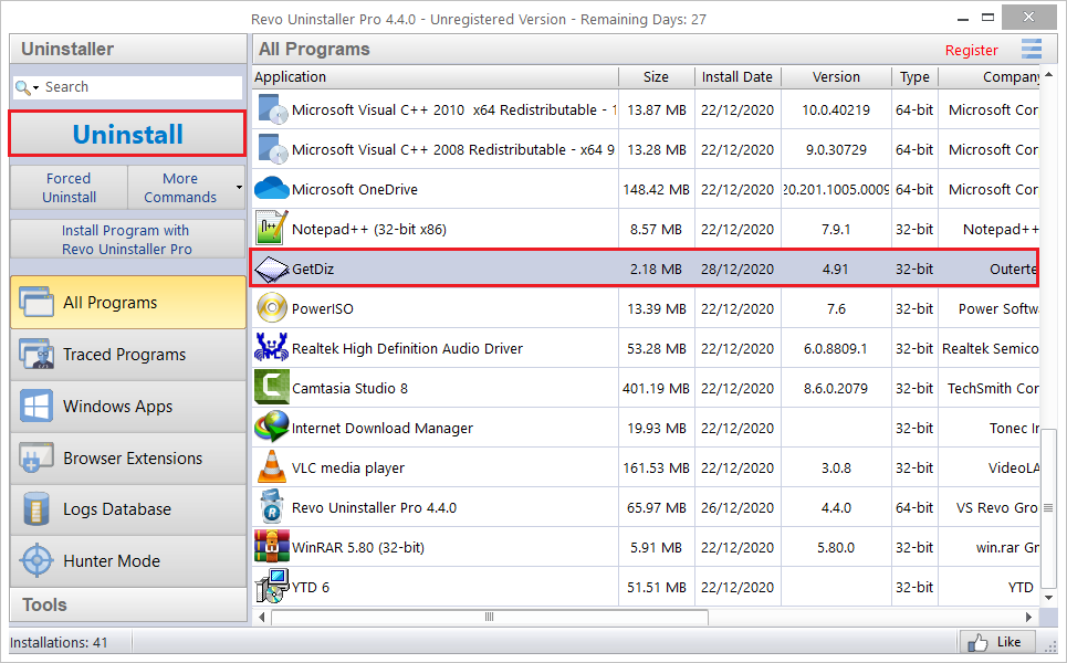 revo uninstaller - Uninstall Regular Program