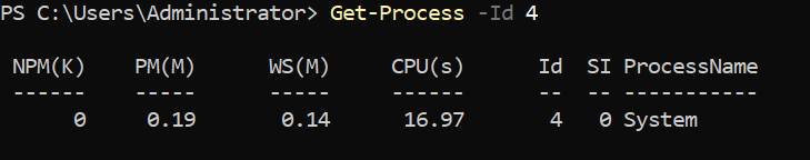 Running Get-Process to find process name