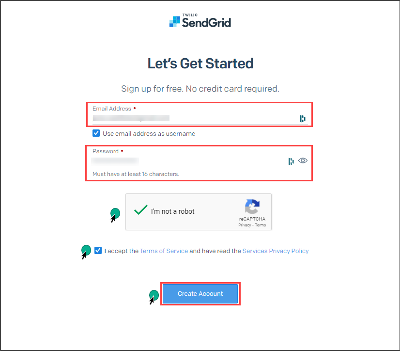 Signing up for a free SendGrid account